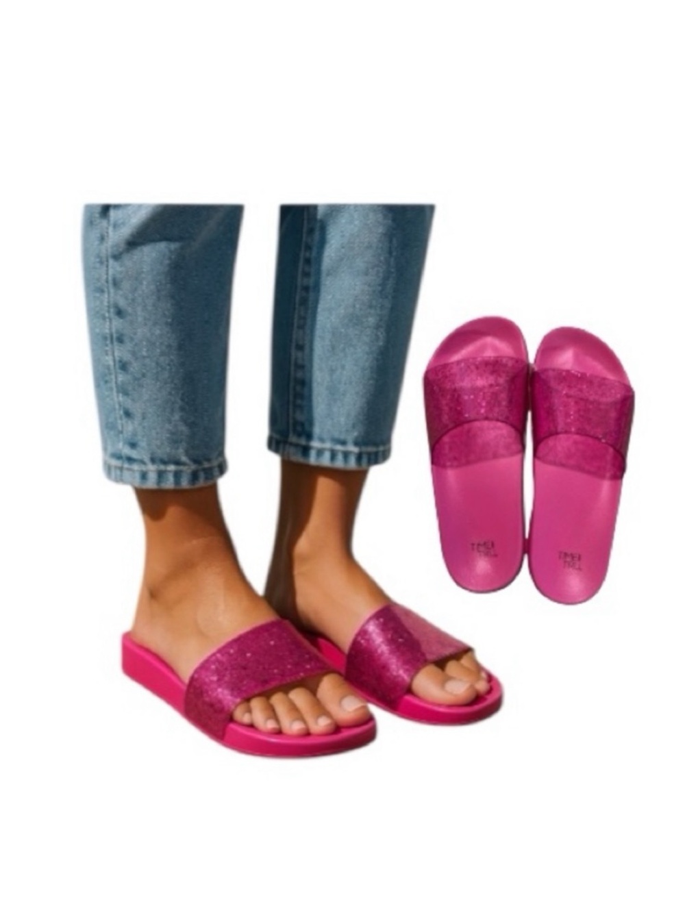 Time And Tru Glitter Slide Sandals